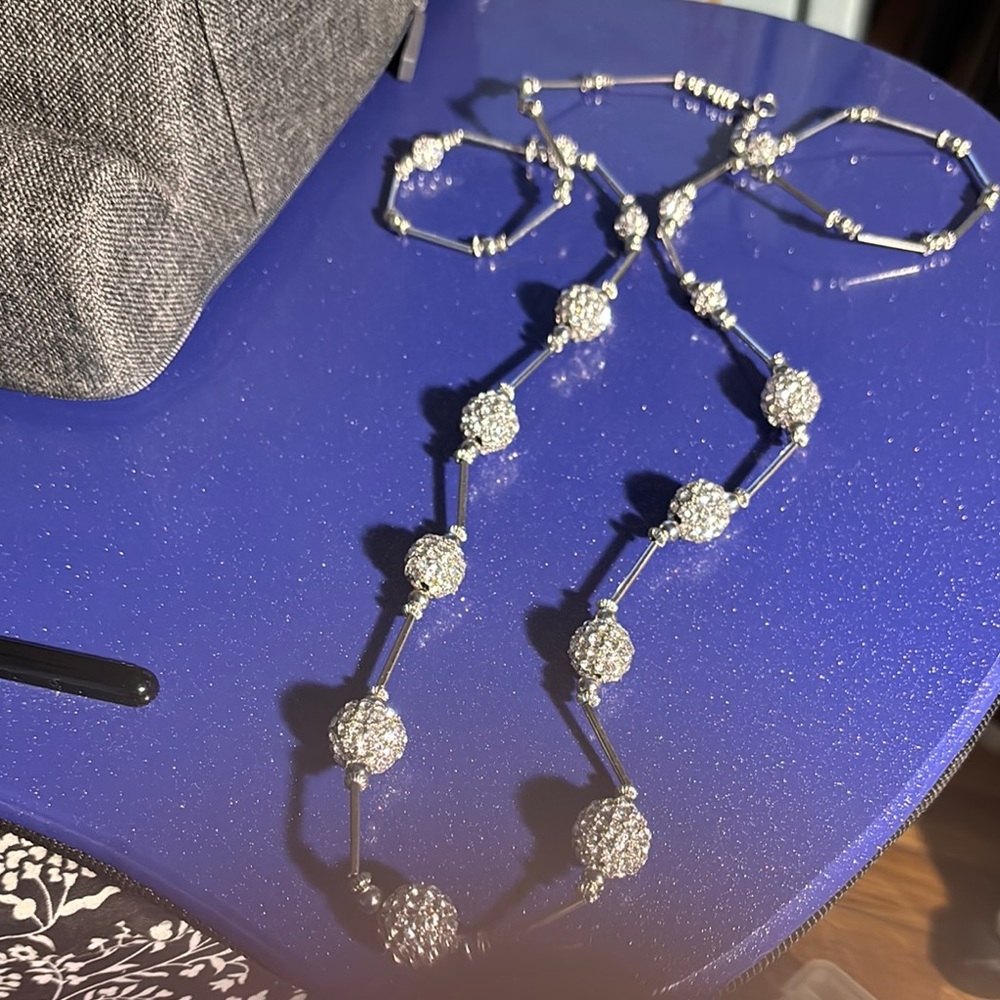 Silver Beaded crystal ball Necklace